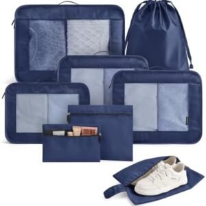 LIGHT FLIGHT 8 Set Packing Cubes for Travel, Durable Travel Essentials for Cruish Ship, Suitcase Organizer Packing Bags (8-Pack 1L+2M+1S+1Shoe bag+2Toiletry Bags+1Laundry Bag)