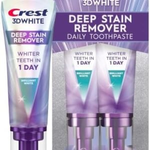 Crest 3D White Deep Stain Remover Toothpaste, Teeth whitening for Adults, 3.1oz, 2 Pack, Sensitivity Safe, Enamel Repair, Cavity Protection, Fluoride Toothpaste, Travel Size Toiletries