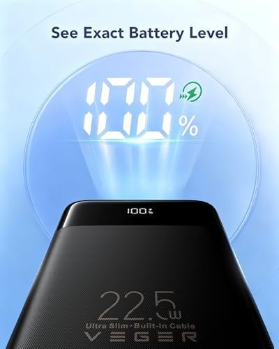 VEGER 22.5W Fast Charging Portable Charger, Slim 10000mAh Power Bank with Built-in Cables, Small USB C Battery Pack for iPhone iPad Samsung Galaxy Pixel LG Moto, Flight Safe, Travel Essential, Black - Image 6