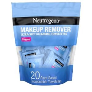 Neutrogena Makeup Remover Towelettes for Face with Micellar Water Daily Alcohol-Free Gently Removes Oil Dirt and Waterproof Makeup in a Simple Fully Plant-Based Cloth, 25 ct