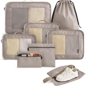 LIGHT FLIGHT 8 Set Packing Cubes for Travel, Durable Travel Essentials for Cruish Ship, Suitcase Organizer Packing Bags (8-Pack 1L+2M+1S+1Shoe bag+2Toiletry Bags+1Laundry Bag)