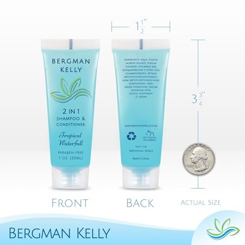 BERGMAN KELLY Round Soap Bars, 2in1 Shampoo & Conditioner 2-Piece Set (Tropical Waterfall, 1 oz each, 100 pc), Delight Your Guests with Revitalizing & Refreshing Sanitary Toiletries & Hotel Amenities - Image 3