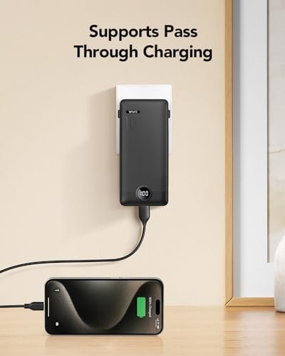 Portable Charger,Power Bank Built-in Cables and AC Wall Plug,VRURC USB C Portable Bank 10000mAh,Travel Essentials Phone Charger Compact Lightweight External Battery Pack for Smart Phones,Tablets-Black - Image 3