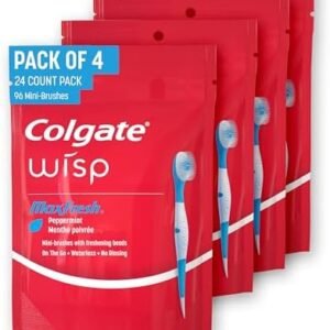 Colgate Max Fresh Wisp Disposable Mini Travel Toothbrushes, Peppermint, 24 Count (Pack of 4)