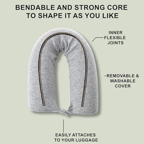 Dot&Dot Twist Memory Foam Travel Pillow, Bendable Neck Pillow for Airplane, Car and Home, 26-Inch Adjustable Roll with Washable Cotton Cover, Gray - Image 2