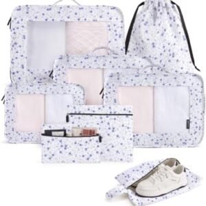 LIGHT FLIGHT 8 Set Packing Cubes for Travel, Durable Travel Essentials for Cruish Ship, Suitcase Organizer Packing Bags (8-Pack 1L+2M+1S+1Shoe bag+2Toiletry Bags+1Laundry Bag)