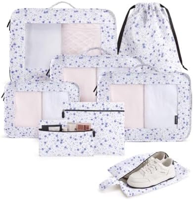 LIGHT FLIGHT 8 Set Packing Cubes for Travel, Durable Travel Essentials for Cruish Ship, Suitcase Organizer Packing Bags (8-Pack 1L+2M+1S+1Shoe bag+2Toiletry Bags+1Laundry Bag)