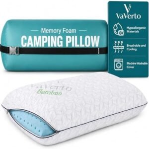 Vaverto Small Memory Foam Bed Pillow for Camping - Compressible Medium Firm, Breathable Cover, Machine Washable, Ideal Backpacking