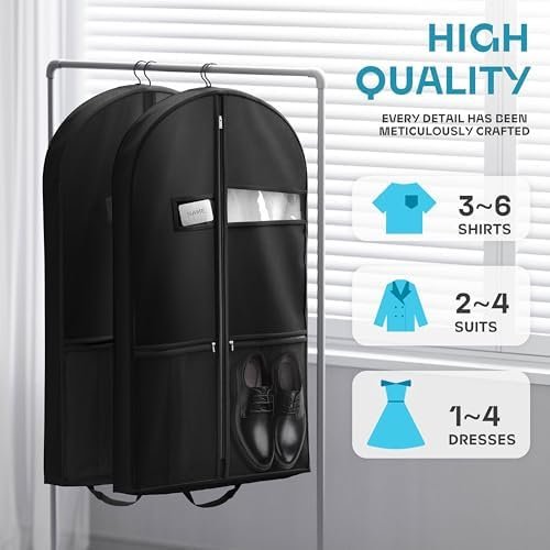 Lazebox 43" Travel Garment Bag with Accessories Zipper Pocket, Heavy Duty Suit Bag for Suits, Tuxedos, Dresses, Coats, Black, 1 pack - Image 2