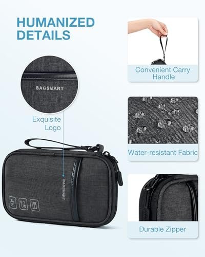 BAGSMART Cord Organizer Travel Cable Organizer Bag Tech Electronic Organizer Travel Case, Travel Essentials for Charger, Cable, Phone, Flash drive, Single Layer - Black - Image 6