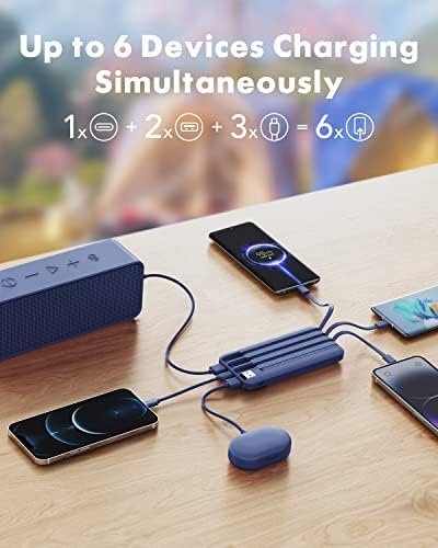 charmast 10000mAh Portable Charger,Built-in 4 Cables,6 Outputs/3 Inputs,3A Fast Charging,Compatible with iPhone,iPad,Samsung,Pixel,LG - Image 3