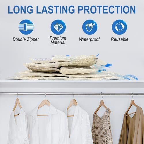 Fygrip Vacuum Storage Bags with Hand Pump, Plastic Packaging Bags, 80% Space Saver Vacuum Seal Bags for Clothing, Travel Lugggage, Blankets, Comforters, 20 Combo - Image 3