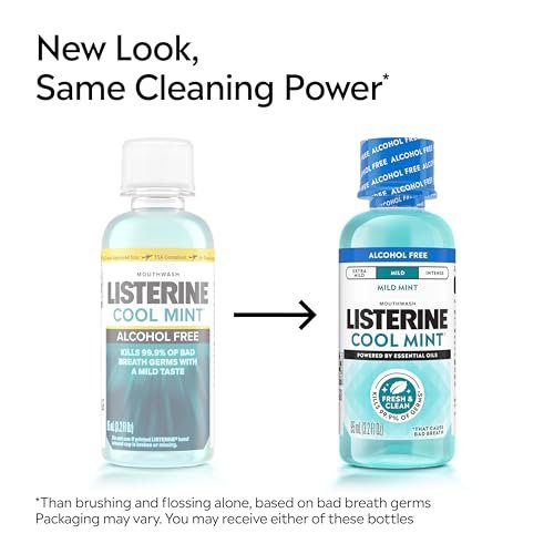 Listerine Cool Mint Alcohol-Free Mild Mouthwash, Oral Rinse Kills 99.9% of Germs that Cause Bad Breath, Less Intense Taste, Mild Mint Flavor, 3.2 fl. oz - Image 2
