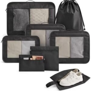 LIGHT FLIGHT 8 Set Packing Cubes for Travel, Durable Travel Essentials for Cruish Ship, Suitcase Organizer Packing Bags (8-Pack 1L+2M+1S+1Shoe bag+2Toiletry Bags+1Laundry Bag)