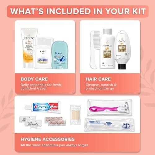 15-Piece Women’s Travel Toiletry Kit – Premium Brand-Name Shampoo, Conditioner, Body Wash, Deodorant & Toothpaste, TSA Approved Travel Size Set with Clear Bag - Image 2