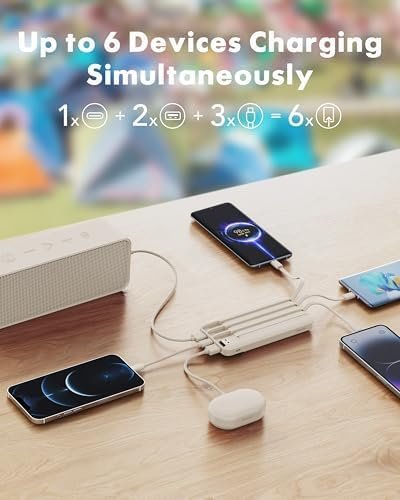charmast 10000mAh Portable Charger,Built-in 4 Cables,6 Outputs/3 Inputs,3A Fast Charging,Compatible with iPhone,iPad,Samsung,Pixel,LG - Image 3