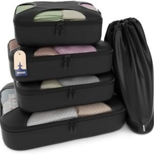 Shacke 5 Set Packing Cubes for Travel – Luggage Organizer & Suitcase Bags with Laundry Bag, Carry On Packing Organizer, Travel Accessories for Women Men (Pure Black)