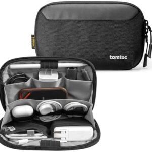 tomtoc Travel Cable Organizer Pouch, Electronics Accessories Organizer Portable Waterproof Double Accessories Carry Case for Cord, Charger, Cables, USB Drive, Black