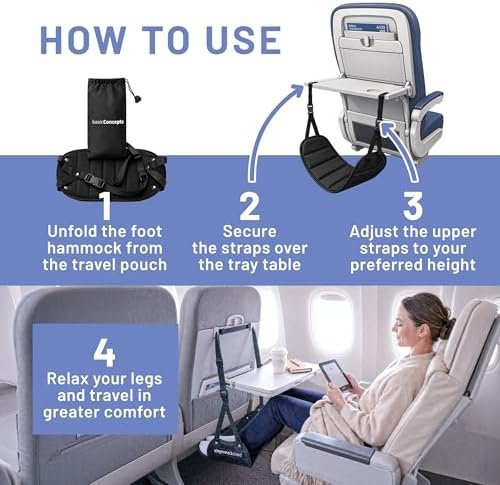 BASIC CONCEPTS Airplane Foot Hammock for Plane Travel Essentials - Airplane Travel Essentials, Long Flight Foot Rest - Plane Gadgets - Image 6