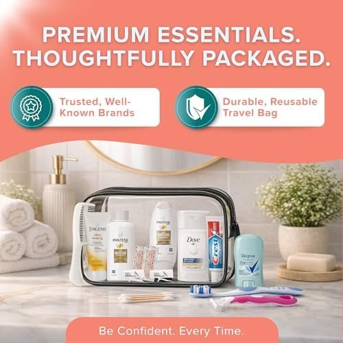 15-Piece Women’s Travel Toiletry Kit – Premium Brand-Name Shampoo, Conditioner, Body Wash, Deodorant & Toothpaste, TSA Approved Travel Size Set with Clear Bag - Image 3