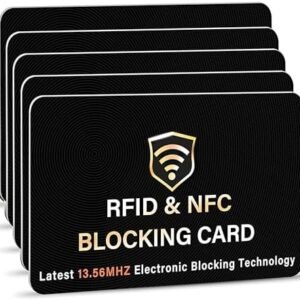 SaiTech IT 5 Pack RFID Blocking Card, One Card Protects Entire Wallet Purse, NFC Contactless Bank Debit Credit Card Protector ID ATM Guard Card Blocker–(Black)
