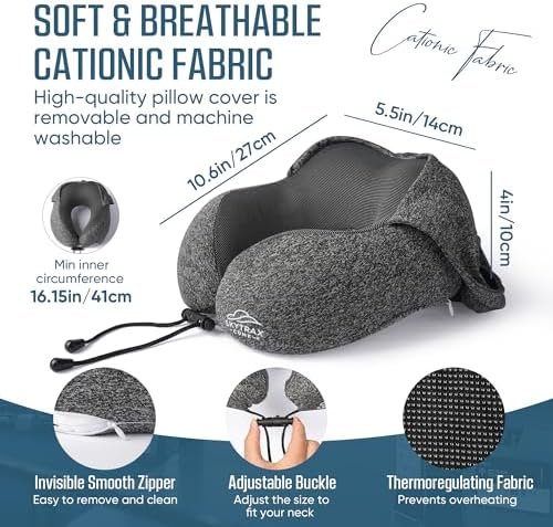 SkytraxComf® Travel Neck Pillow with Hood for Privacy on Long Flights | Memory Foam | Airplane Sleep | Safety-Tested Materials | Extra Large Hood | Chin Support | Earplugs | Washable Cover - Image 6