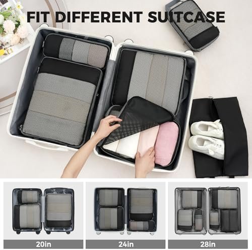 BAGAIL 4 Set/6 Set/8 Set Compression Packing Cubes Travel Accessories Expandable Packing Organizers (Half Mesh, 6-Black) - Image 7