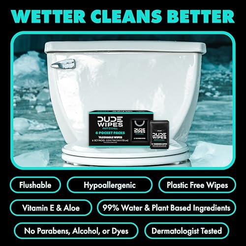 DUDE Wipes Mint Chill Pocket Packs - Travel Wipes - 6 Packs of 8 (48 Count) - On-The-Go Adult Flushable Wipes - Infused with Tea Tree Oil, Vitamin E, and Aloe - Septic and Sewer Safe - Image 4