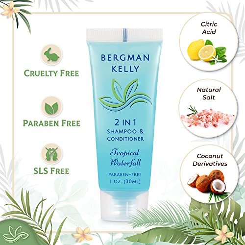 BERGMAN KELLY Round Soap Bars, 2in1 Shampoo & Conditioner 2-Piece Set (Tropical Waterfall, 1 oz each, 100 pc), Delight Your Guests with Revitalizing & Refreshing Sanitary Toiletries & Hotel Amenities - Image 2