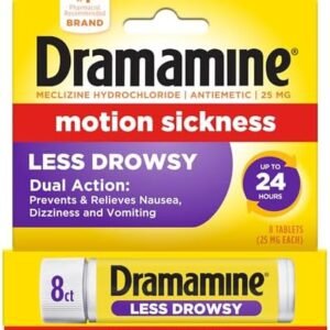 Dramamine Motion Sickness Less Drowsy, Travel Vial, Multicolor, 8 Count