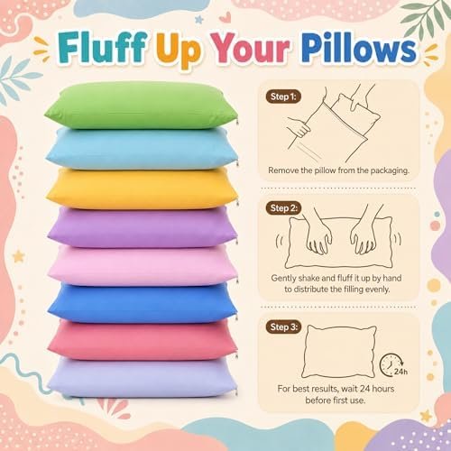 Kigley 20 Pack Mini Pillows for Daycare 9.1 x 13.8'' Small Travel Pillow Bulk Soft Breathable Cotton Pillow for Nap Travel Pet Neck Lumbar Purse Insert(Dopamine) - Image 4