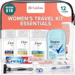 12 Piece Women’s Travel Essentials with Clear Toiletry Bag for Women, Airplane Essentials, Travel Shampoo and Conditioner, Vacation Essentials