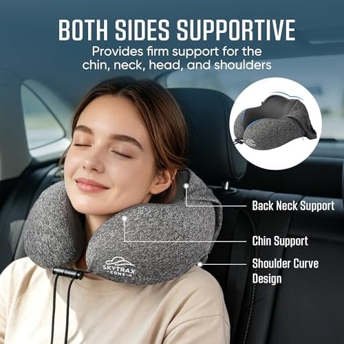 SkytraxComf® Travel Neck Pillow with Hood for Privacy on Long Flights | Memory Foam | Airplane Sleep | Safety-Tested Materials | Extra Large Hood | Chin Support | Earplugs | Washable Cover - Image 4