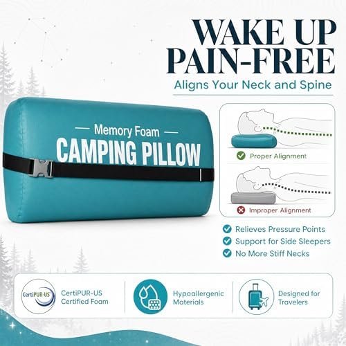 Vaverto Small Memory Foam Bed Pillow for Camping - Compressible Medium Firm, Breathable Cover, Machine Washable, Ideal Backpacking - Image 2