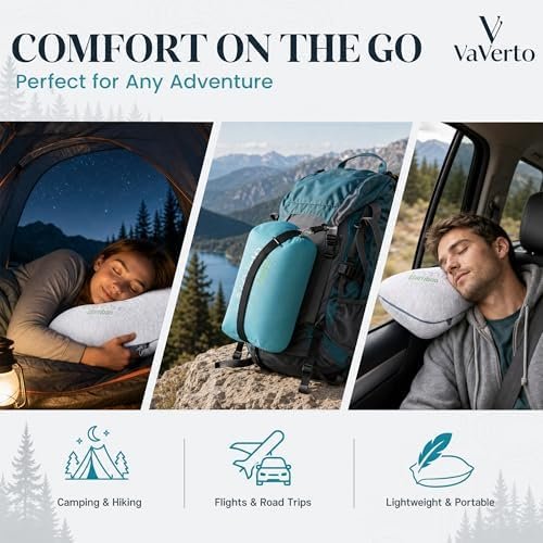 Vaverto Small Memory Foam Bed Pillow for Camping - Compressible Medium Firm, Breathable Cover, Machine Washable, Ideal Backpacking - Image 4