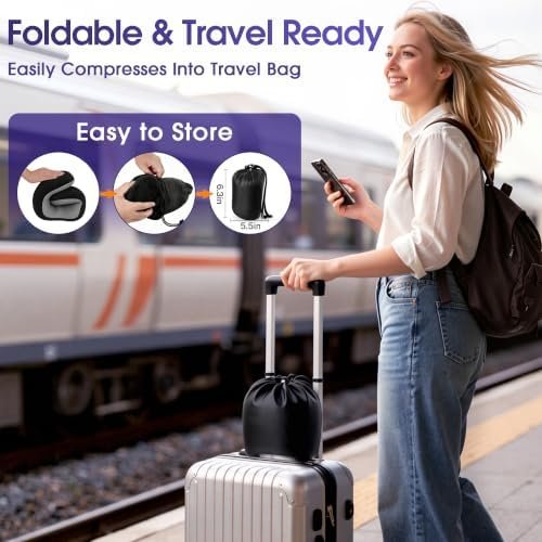 CloudBliss Travel Pillow for Airplane, Memory Foam Neck Pillow for Travel, Compact Flight Pillow with Eye Mask, Earplugs, Carry Bag, Travel Neck Pillow for Long Flight Sleep, Plane Accessories, Black - Image 3