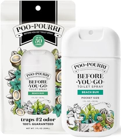 Poo-Pourri Before-You-Go Pocket Toilet Spray, Travel Essentials, Beach Bum, 1 Fl Oz, Up to 50 Uses, On-The-Go Bathroom Odor Deodorizer with Essential Oils, TSA Approved Size, Coconut Orchid Scent