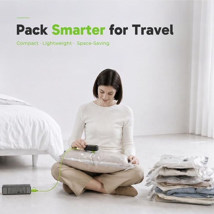 Vacbird Travel Vacuum Bags with USB Electric Pump, 12 Pack Vacuum Bags for Travel, Compression Vacuum Packing Bags for Luggage & Suitcase, Space Saving Travel Bags for Clothes and Clothing,Carry-On - Image 7