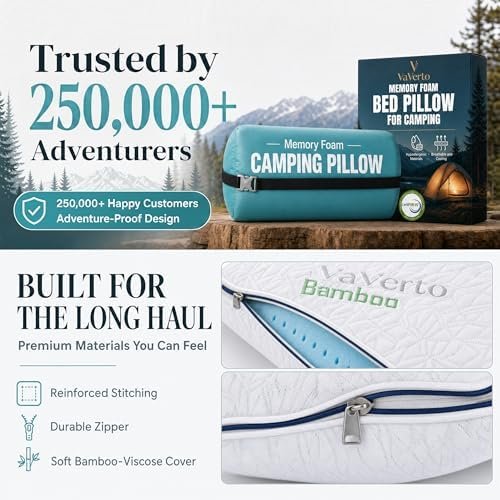 Vaverto Small Memory Foam Bed Pillow for Camping - Compressible Medium Firm, Breathable Cover, Machine Washable, Ideal Backpacking - Image 6