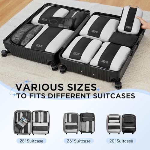 OlarHike 10 Set Compression Packing Cubes for Travel Essentials,Compressible Expandable Space Saver Bags for Organizing Clothes,Luggage Suitcase Garment Bags with Over 1000 pcs Mesh Holes(Black) - Image 8