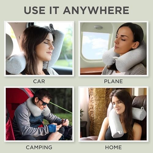 Dot&Dot Twist Memory Foam Travel Pillow, Bendable Neck Pillow for Airplane, Car and Home, 26-Inch Adjustable Roll with Washable Cotton Cover, Gray - Image 5