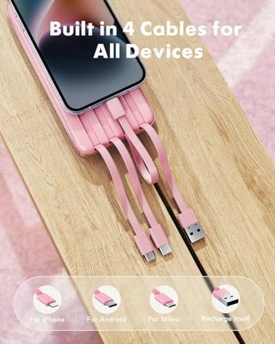 charmast 10000mAh Portable Charger,Built-in 4 Cables,6 Outputs/3 Inputs,3A Fast Charging,Compatible with iPhone,iPad,Samsung,Pixel,LG - Image 2