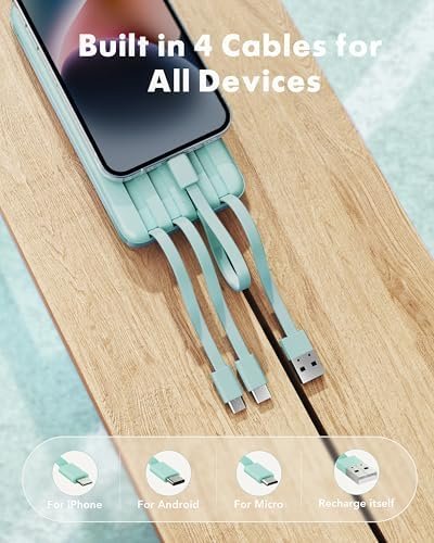 charmast 10000mAh Portable Charger,Built-in 4 Cables,6 Outputs/3 Inputs,3A Fast Charging,Compatible with iPhone,iPad,Samsung,Pixel,LG - Image 2