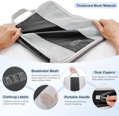 OlarHike 10 Set Compression Packing Cubes for Travel Essentials,Compressible Expandable Space Saver Bags for Organizing Clothes,Luggage Suitcase Garment Bags with Over 1000 pcs Mesh Holes(Black) - Image 7