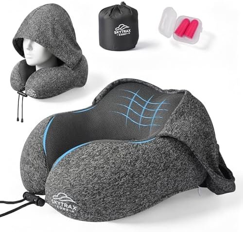 SkytraxComf® Travel Neck Pillow with Hood for Privacy on Long Flights | Memory Foam | Airplane Sleep | Safety-Tested Materials | Extra Large Hood | Chin Support | Earplugs | Washable Cover - Image 9