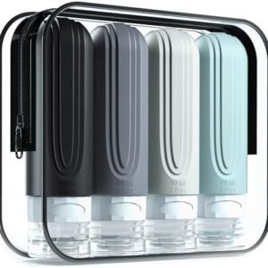 Mrsdry Travel Bottles for Toiletries, Tsa Approved 3oz Travel Size Containers BPA Free Leak Proof Refillable Liquid Silicone Squeezable Travel Accessories for Shampoo Conditioner Lotion (4 Pack)