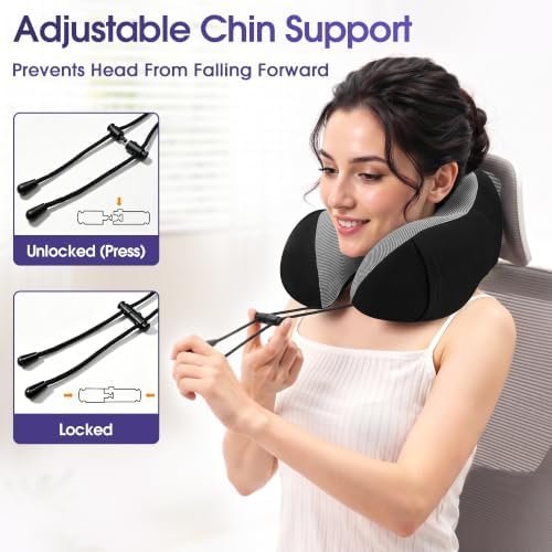 CloudBliss Travel Pillow for Airplane, Memory Foam Neck Pillow for Travel, Compact Flight Pillow with Eye Mask, Earplugs, Carry Bag, Travel Neck Pillow for Long Flight Sleep, Plane Accessories, Black - Image 5