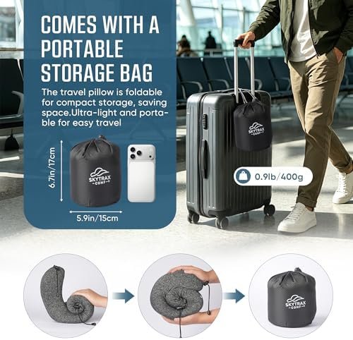 SkytraxComf® Travel Neck Pillow with Hood for Privacy on Long Flights | Memory Foam | Airplane Sleep | Safety-Tested Materials | Extra Large Hood | Chin Support | Earplugs | Washable Cover - Image 8