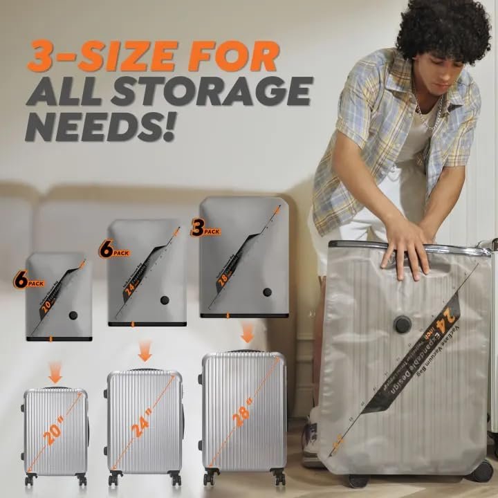 Vacbird Rechargeable Wireless Pump Travel Storage Bags Set - Portable Space Saver Bags for Travel & Home - Vacuum Compression Packing Seal for Clothes, Blankets, Seasonal Storage 15 Combo Set - Image 6