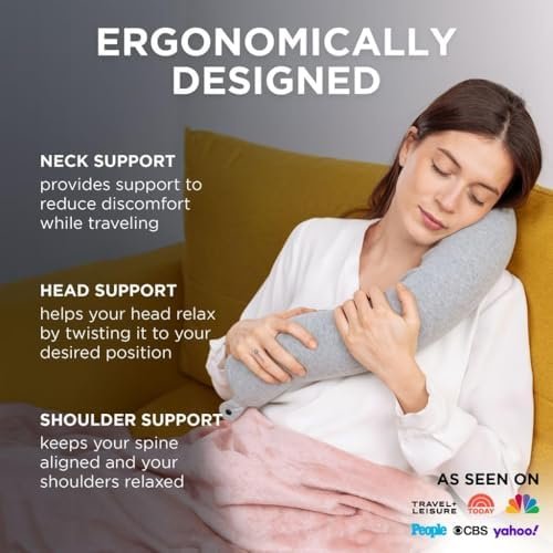 Dot&Dot Twist Memory Foam Travel Pillow, Bendable Neck Pillow for Airplane, Car and Home, 26-Inch Adjustable Roll with Washable Cotton Cover, Gray - Image 4